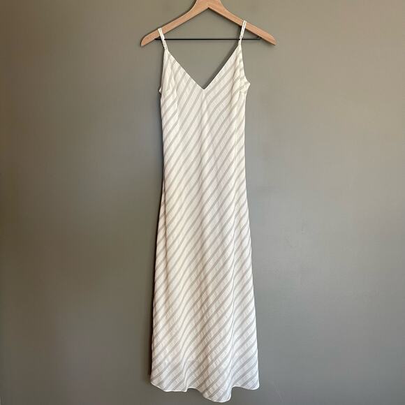 FRAME Striped Bias Slip Dress Size Small Cream Tan Maxi Midi Chic Sexy Neutrals - Picture 5 of 16
